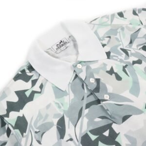 HERMES Short sleeve polo shirt cotton Gray Blue Puzzle Vegetal L | AlmaBagz