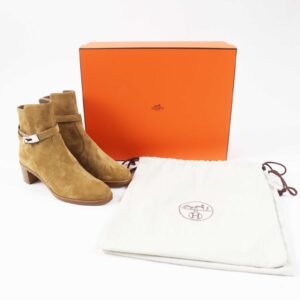HERMES short boots Suede leather Brown beige Frenchie 50 35.5 | AlmaBagz