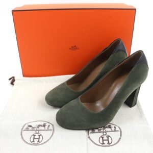 HERMES pumps Suede leather Khaki black 36 | AlmaBagz