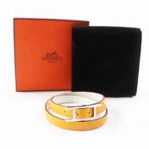 HERMES bracelet leather Yellow / white be api du bretour S | AlmaBagz