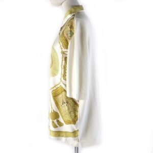 HERMES Short sleeve polo shirt Silk leather White Yellow type L | AlmaBagz