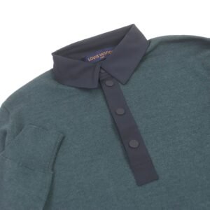 LOUIS VUITTON Long sleeve polo shirt HEN03W Outer material: 70% wool, Outer material: 30% silk, Part: 94% nylon, Part: 6% polyurethane Green navy mens S Used | AlmaBagz