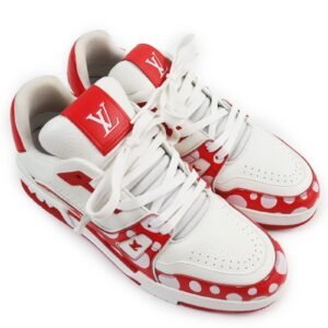 LOUIS VUITTON Low cut sneakers leather Red white LV trainer line 8.5 | AlmaBagz