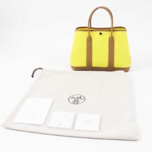 HERMES Handbag Toile Officier Negonda Lime Biscuit Garden party TPM 30 | AlmaBagz