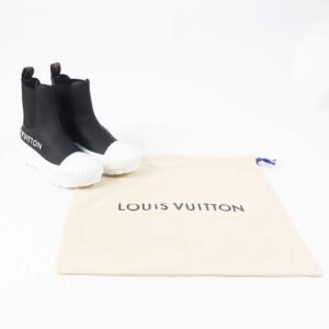 LOUIS VUITTON short boots leather Black White LV squad line 35 | AlmaBagz