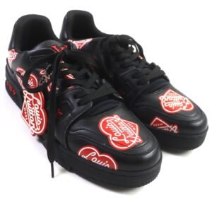 LOUIS VUITTON sneakers Main: Leather Black red LV trainer line mens 6 Used | AlmaBagz