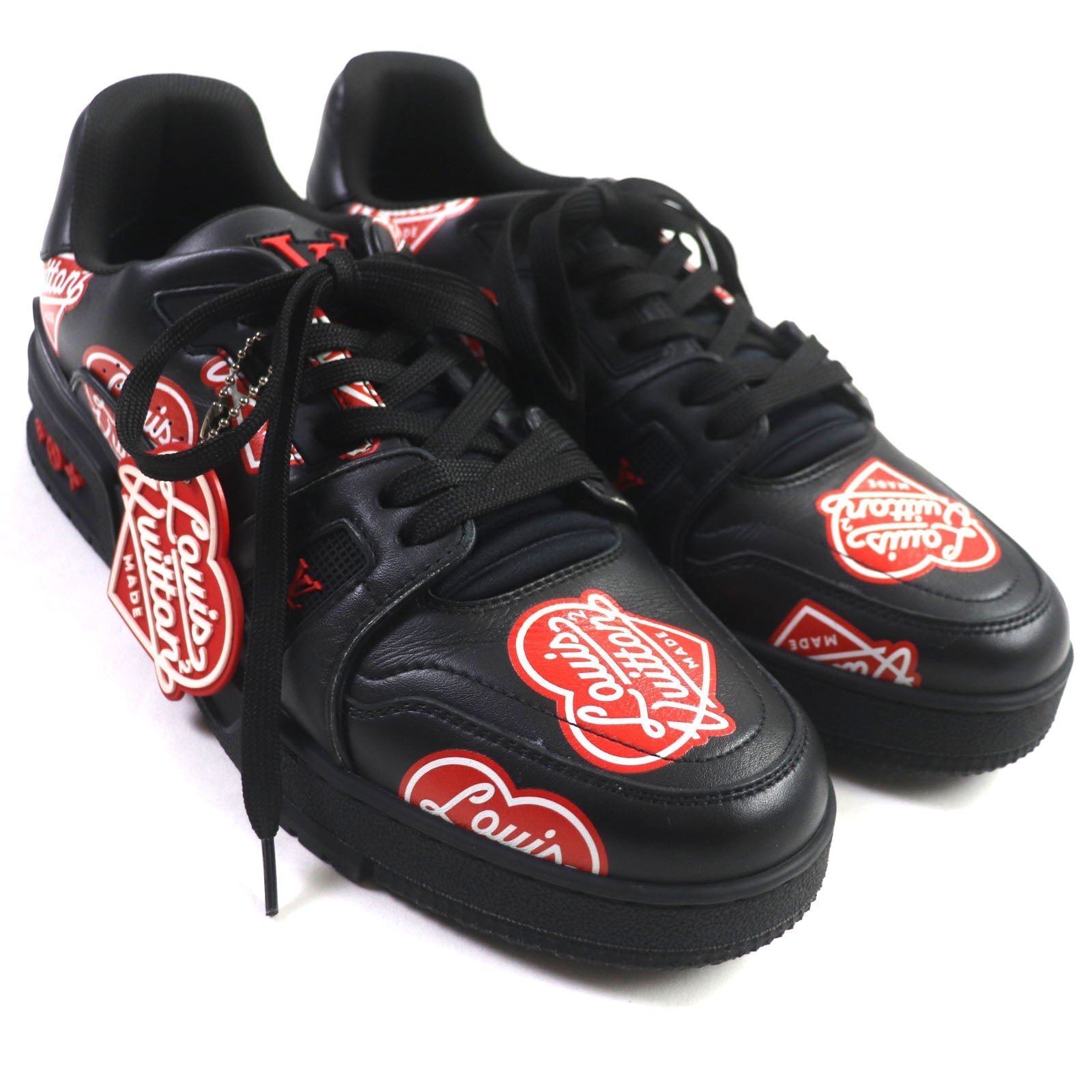 LOUIS VUITTON sneakers Main: Leather Black red LV trainer line mens 6 Used | AlmaBagz