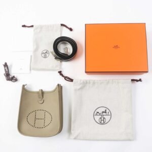 HERMES Shoulder Bag Taurillon Clemence Beige Alpha Evelyn TPM | AlmaBagz