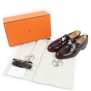 HERMES loafers leather Burgundy moccasins paris 40.5 | AlmaBagz