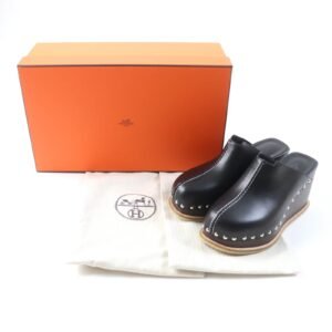 HERMES Sandals leather black Earth 37 | AlmaBagz