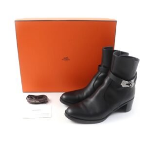 HERMES short boots leather black Saint Germain 36 | AlmaBagz
