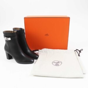 HERMES short boots leather black Saint Germain 37 | AlmaBagz