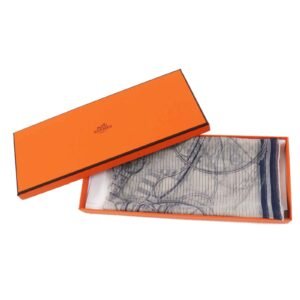 HERMES scarf silk Navy Beige type Gavroche 45 VOITURES ENEQUILIBRE Elaborate carriages | AlmaBagz