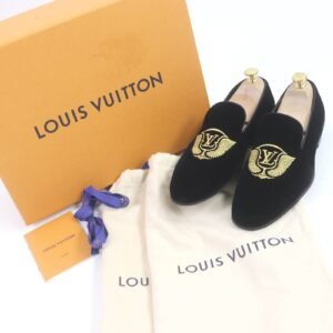 LOUIS VUITTON loafers velvet black Auteuil line 6 | AlmaBagz