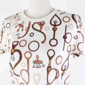 HERMES Short sleeve T-shirt 4E4632DN cotton White Brown type Panoplie Tout Cuir Jersey 36 | AlmaBagz