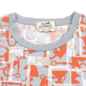 HERMES Short sleeve T-shirt cotton Gray orange XL | AlmaBagz