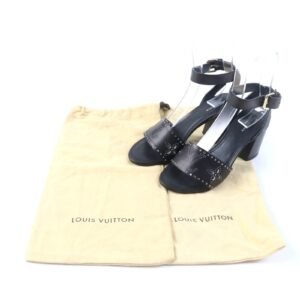 LOUIS VUITTON Sandals leather black horizon line Monogram Mahina 37 | AlmaBagz