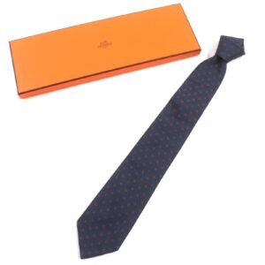 HERMES tie silk Navy orange | AlmaBagz