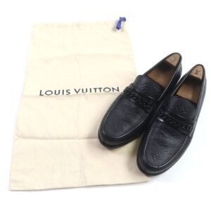 LOUIS VUITTON loafers leather black Monogram 6.5 | AlmaBagz