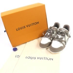 LOUIS VUITTON Low cut sneakers 1ACWBZ leather White brown LV Trainer Line 5 | AlmaBagz