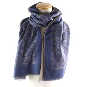 HERMES Scarf Main: 70% cashmere, Main: 30% silk Blue Light Brown mens Used | AlmaBagz