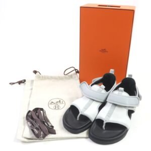HERMES Sandals FR231747ZH Nylon Blue Gray Brown Black Giorno 42 | AlmaBagz