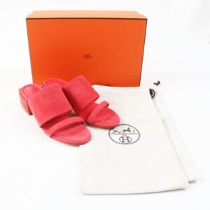 HERMES Sandals 211060Z Suede leather Rouge Corazon Cornelia 35.5 | AlmaBagz