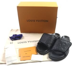LOUIS VUITTON Sandals leather black miami line 10 | AlmaBagz