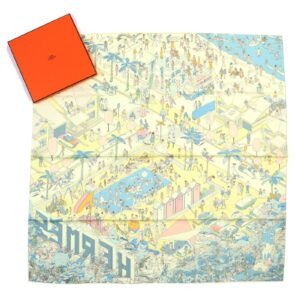 HERMES scarf 003751S 08 silk yellow Carre90 ON THE BEACH | AlmaBagz