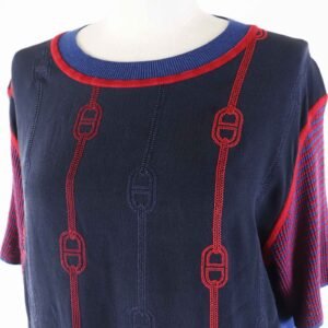 HERMES Short sleeve knit 3E2810DV silk Navy red 40 | AlmaBagz