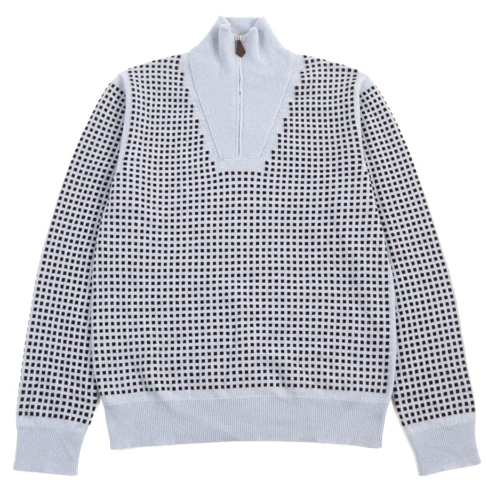 HERMES knit cashmere Light Blue Brown All-over Pattern S | AlmaBagz - Image 9