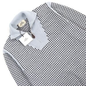 HERMES knit cashmere Light Blue Brown All-over Pattern S | AlmaBagz