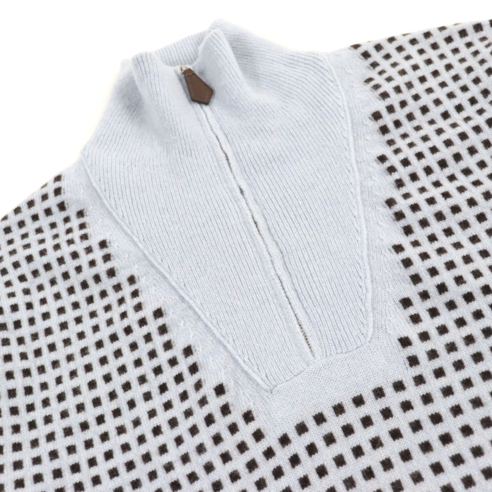 HERMES knit cashmere Light Blue Brown All-over Pattern S | AlmaBagz - Image 3