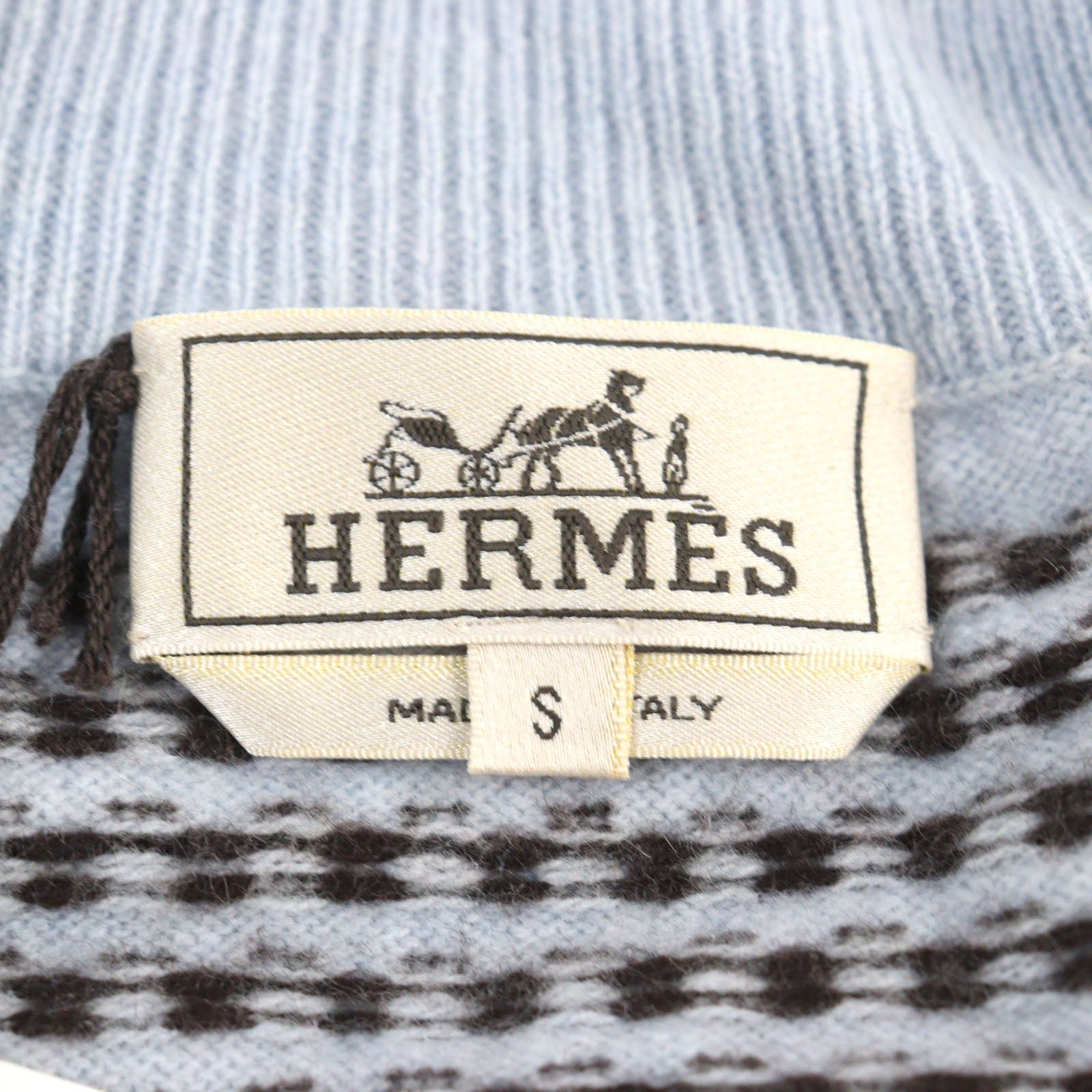 HERMES knit cashmere Light Blue Brown All-over Pattern S | AlmaBagz - Image 5