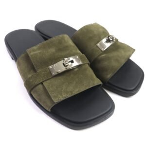 HERMES Sandals Suede leather Khaki black Gabriel 43 | AlmaBagz