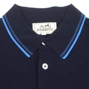 HERMES Short sleeve polo shirt cotton Navy L | AlmaBagz