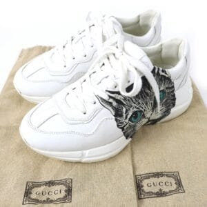 GUCCI sneakers 58337 Main: Leather White Black Green Yellow Mystic cat Women 38 Used | AlmaBagz