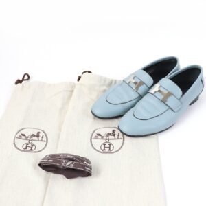 HERMES loafers leather Light blue 37 | AlmaBagz