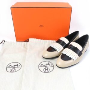 HERMES loafers leather Beige black 35.5 | AlmaBagz