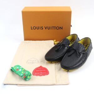 LOUIS VUITTON Flat shoes leather Black yellow LV driver line 7 | AlmaBagz