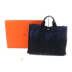 HERMES Tote Bag Main: Cotton Navy Fool Toe MM Women Used | AlmaBagz