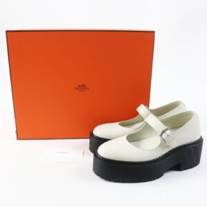 HERMES Leather shoes leather Ivory black Hoxton H Cadenas 35.5 | AlmaBagz