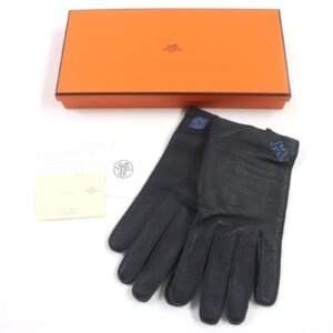 HERMES gloves Dearskin black 8.5 | AlmaBagz