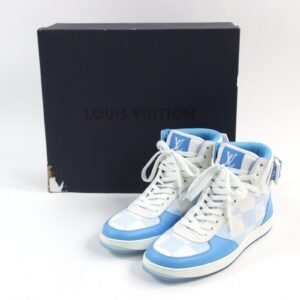 LOUIS VUITTON High cut sneakers 1AA0D3 leather White light blue Rivoli line 6 | AlmaBagz