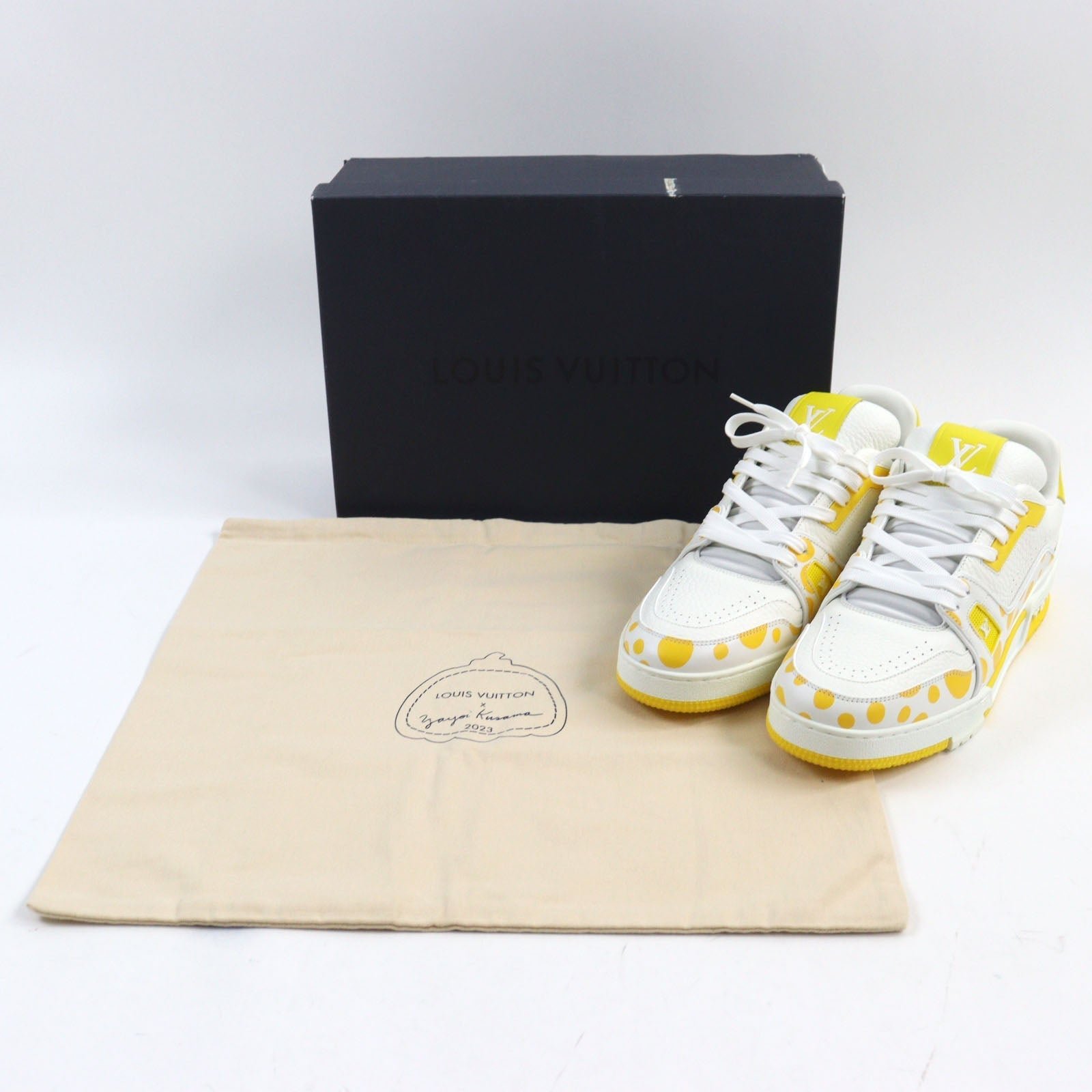 LOUIS VUITTON sneakers 1ABD20 leather White yellow LV trainer line 8 | AlmaBagz
