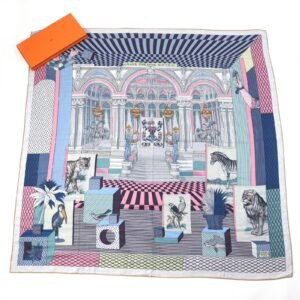 HERMES scarf cashmere Gris Chine/Bleu/Rose Carre140 GRAND THEATRE NOUVEAU | AlmaBagz