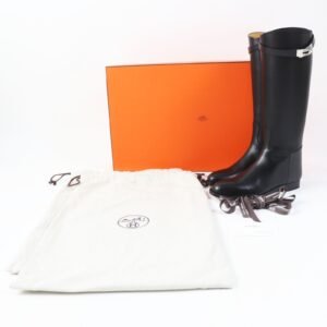 HERMES Knee-high boots leather black 37.5 | AlmaBagz