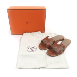 HERMES Sandals leather gold Oran 38 | AlmaBagz