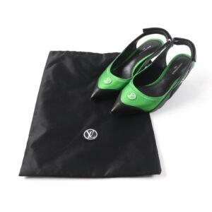 LOUIS VUITTON pumps Satin, Leather Black green arc light line LV Circle Logo Velcro Strap 35 | AlmaBagz