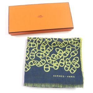 HERMES Scarf H706094T cashmere Blue Ocean Citron Nausa | AlmaBagz